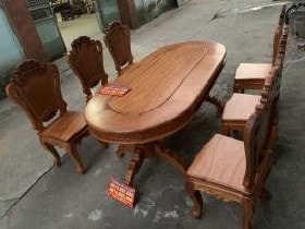 Bộ bàn ăn gỗ Gõ đỏ 6 ghế mặt ván 3cm cao cấp