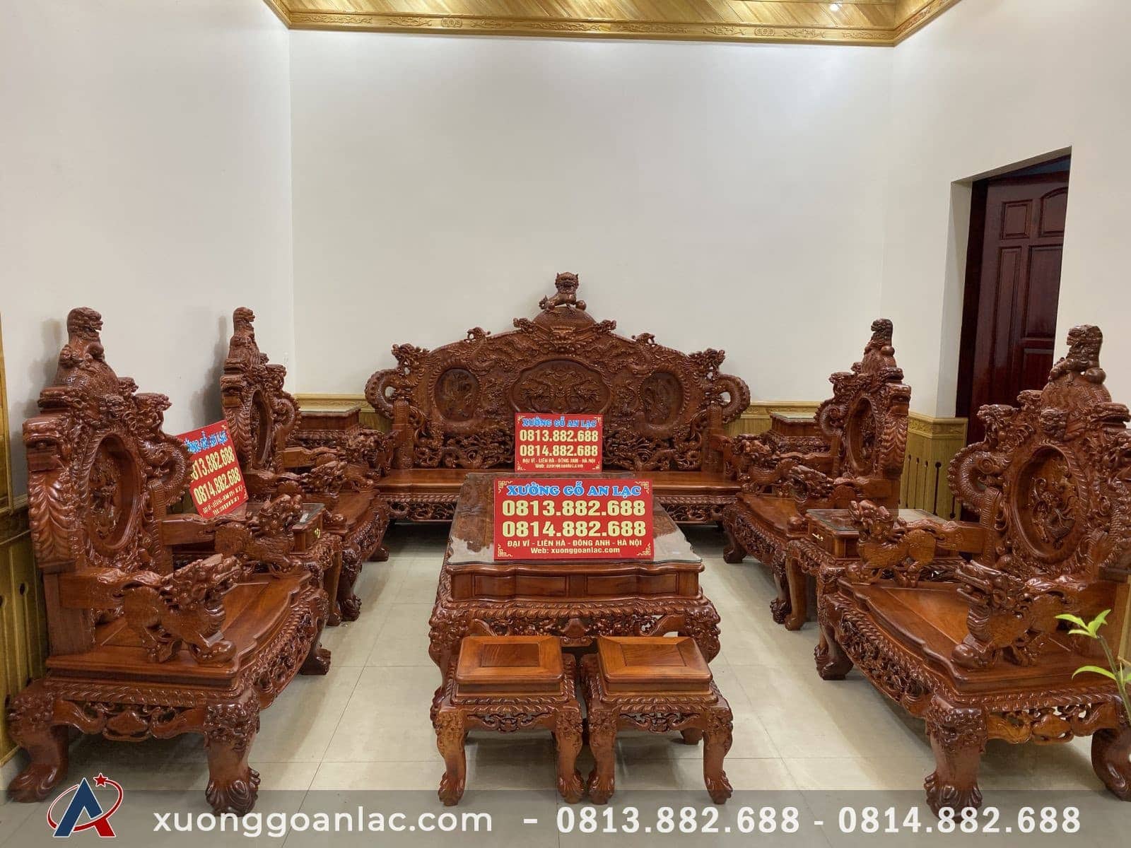 Bộ Rồng Đỉnh 12 món gỗ hương đỏ Lào cao cấp