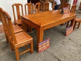 Bộ bàn ăn chữ thọ gỗ gõ