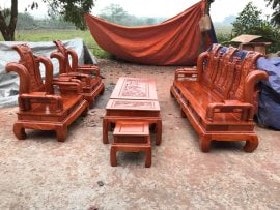 Bộ bàn ghế tần thuỷ hoàng cột liền yếm liền tay12 gỗ hương đá