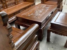 Mẫu bàn ghế phòng khách kiểu dáng Khổng Tử hàng dày dặn gỗ mun đuôi công cao cấp