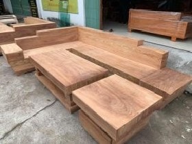 Sofa gỗ gõ đỏ nguyên khối 2mx2m8