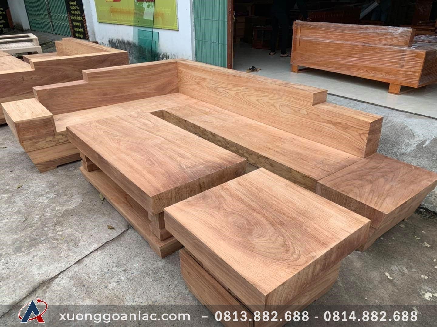 Sofa gỗ gõ đỏ nguyên khối 2mx2m8