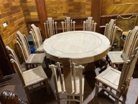 Bộ bàn ăn gỗ gõ 10 ghế ,bàn tròn kích thước 146×146 cm