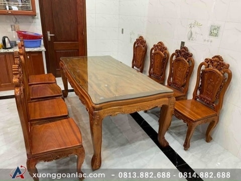 Bộ bàn ăn 6 ghế hoa hồng giao anh Tiên ở Đà Nẵng