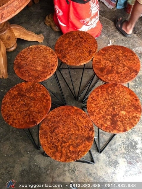6 ghế đẩu mặt tròn bộ bàn ăn gỗ nu hương