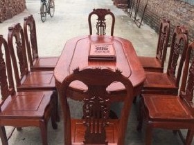 Bộ bàn ghế ăn gỗ hương vân tặng bàn trà
