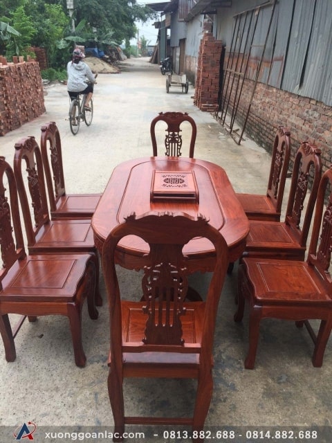 Bộ bàn ghế ăn gỗ hương vân tặng bàn trà