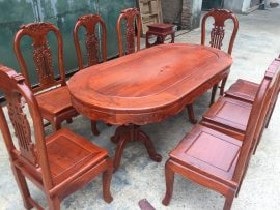 Bộ bàn ghế ăn gỗ hương vân 8 ghế phun PU cánh gián