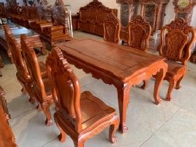 Bộ bàn ăn gỗ hương đá phong cách hoàng gia