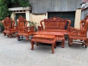 Bộ sản phẩm nội thất chế tác từ 100% gỗ hương đá quý hiếm, gia tăng ý nghĩa phong thuỷ và giá trị của bộ Minh Quốc Nghê Rồng