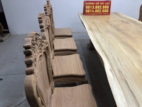 Bộ bàn ăn gỗ cẩm hồng nguyên khối 8 ghế louis