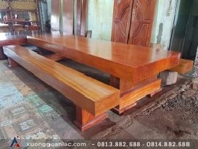 Bộ bàn ghế 3 tấm nguyên khối dài 2m7 gỗ hương Nam Phi (Anh Công, Nam Định)