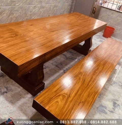 Bộ bàn ghế nguyên khối 3 tấm gỗ gõ đỏ phun bóng vân cực đẹp (Anh Điệp, Thanh Hóa)