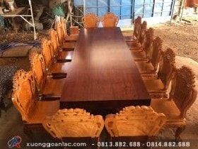 Bộ bàn họp gỗ nguyên tấm siêu khủng 16 ghế louis sang trọng (Chị Thảo, Hà Nội)