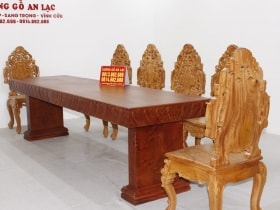 Bộ bàn ăn gỗ hương đá vs 10 ghế hoàng gia vip tựa cong