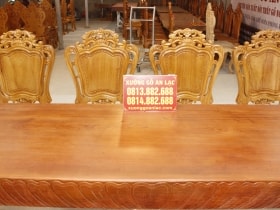 Bộ bàn ghế ăn gỗ hương đá 1 hoàng gia vip tựa cong (13)