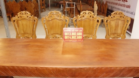Bộ bàn ghế ăn gỗ hương đá 1 hoàng gia vip tựa cong (13)