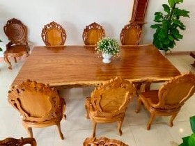Bộ bàn ăn nguyên tấm gỗ cẩm hồng