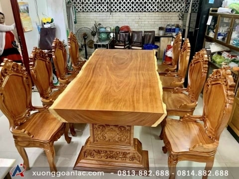 Bộ bàn ăn nguyên tấm gỗ cẩm hồng 8 ghế