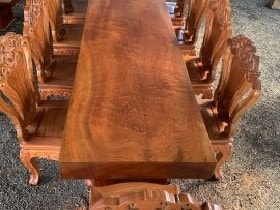 Bộ bàn ghế gỗ gõ đỏ nguyên khối 10 ghế