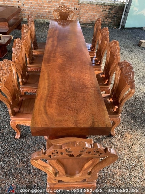 Bộ bàn ghế gỗ gõ đỏ nguyên khối 10 ghế