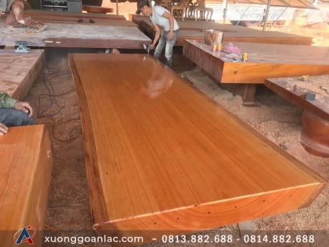 Mặt bàn ăn nguyên tấm gỗ gõ đỏ 370x115x16ch