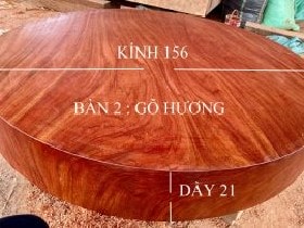 Mặt bàn tròn gỗ gõ đỏ đường kính 156cm dầy 21cm (Chú Miên, Quảng Ninh)
