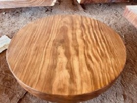 Mặt bàn tròn gỗ gõ đỏ nguyên khối