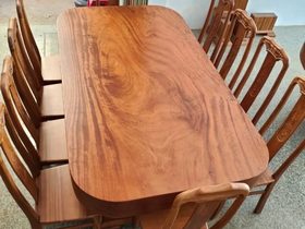 Bộ bàn ghế gỗ gõ đỏ 196x110x15cm và 10 ghế 50tr (2)