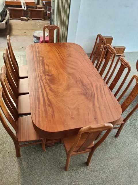 Bộ bàn ghế gỗ gõ đỏ 196x110x15cm và 10 ghế 50tr (2)