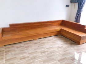 Sofa nguyên khối gỗ gõ đỏ chữ L KT: 3m20