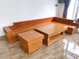 Sofa nguyên khối gỗ gõ đỏ chữ L KT: 3m20