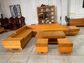 Bộ sofa nguyên khối gỗ gõ đỏ kê góc ( Chú Trường - Bắc Ninh )