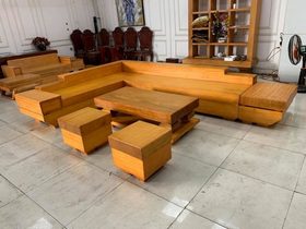 Bộ sofa nguyên khối gỗ gõ đỏ kê góc ( Chú Trường - Bắc Ninh )