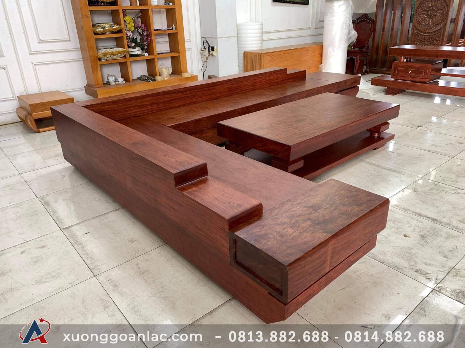 Bộ sofa nguyên khối gỗ cẩm hồng kiểu chữ L- (Anh Cương - Hà Nội)