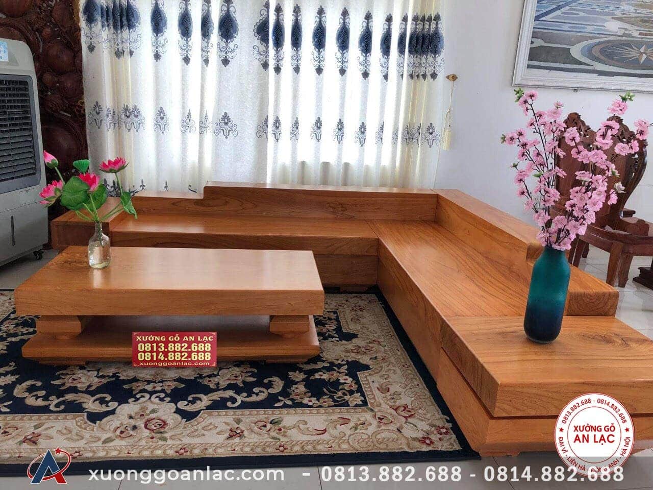 Bộ sofa nguyên khối gỗ gõ đỏ (anh Đồng - Việt Trì) - Xưởng Gỗ An Lạc