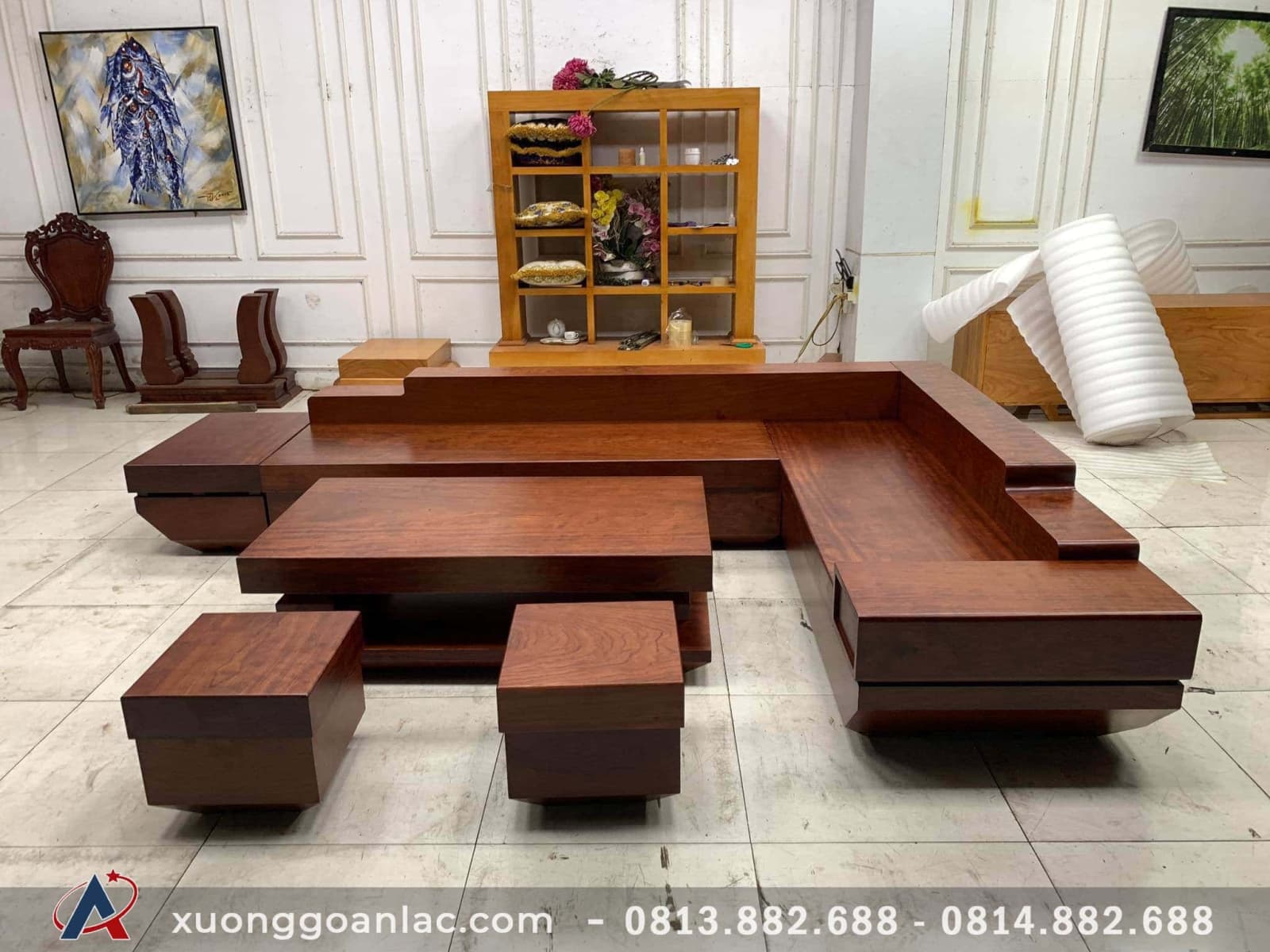 Sofa gỗ cẩm hồng nguyên khối ( Chú Tỉnh - Nam Định) - Xưởng Gỗ An Lạc