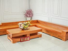 Bộ sofa nguyên khối gỗ gõ đỏ kiểu chữ L ( Anh Trung - Bắc Giang)