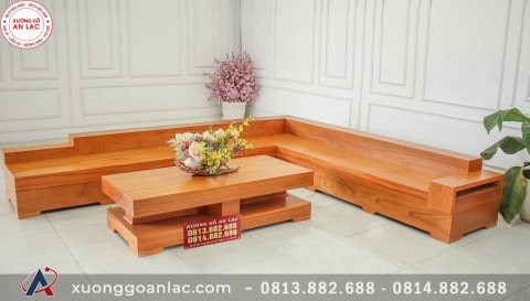 Bộ sofa nguyên khối gỗ gõ đỏ kiểu chữ L ( Anh Trung - Bắc Giang)