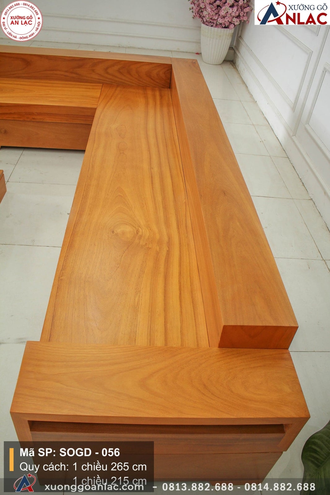 Bộ sofa nguyên khối gỗ gõ đỏ kiểu chữ L ( Anh Trung - Tp. Bắc Giang)