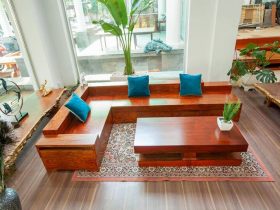 sofa góc nguyên khối gỗ cẩm hồng