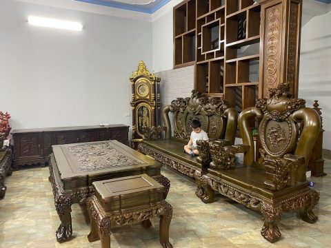 Bộ bàn ghế Minh Nghê Phượng Hóa gỗ gõ đỏ