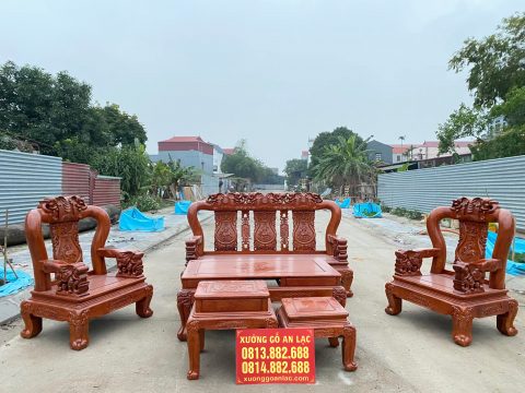 Bộ bàn ghế Minh Quốc voi chiến tay voi liền khối gỗ gõ đỏ