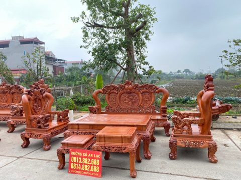 bàn ghế Nghê đỉnh Phượng hóa 6 món gỗ hương đá siêu vip