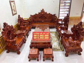 Bộ bàn ghế Rồng Đỉnh gỗ Hương đỏ Lào