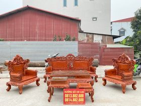 Bộ ghế Louis Hoàng Gia 6 món vách trơn gỗ hương đá