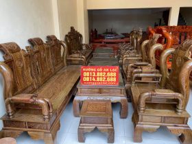 Bộ ghế Tần Thủy Hoàng 6 món gỗ mun đuôi công tay ghép