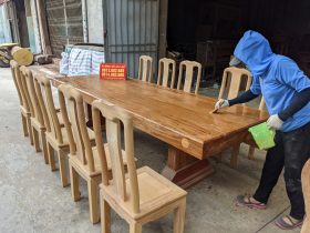 bàn ghế ăn nguyên khối gỗ gõ đỏ