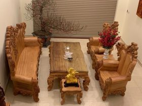 bàn ghế hoàng gia 6 món gỗ hương đá